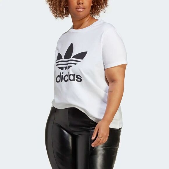 Adidas Womens Plus Size Trefoil Logo Graphic Pullover T-Shirt White Size 1X - Picture 1 of 2
